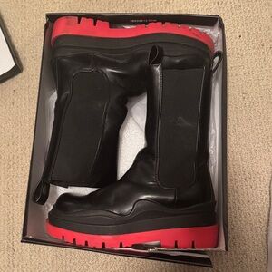 EGO Black and Red Chunky Sole Boots